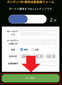 カジノジャンボリー 登録情報の入力②