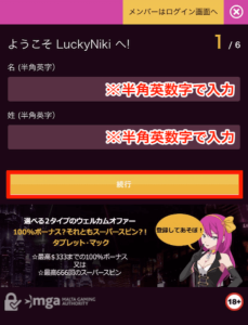 ラッキーニッキー 必要な情報を入力1