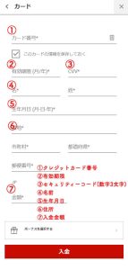 カード情報、入金金額、ボーナスを選択し「入金」