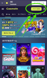 カジノイン 登録画面
