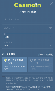 カジノイン 登録入力