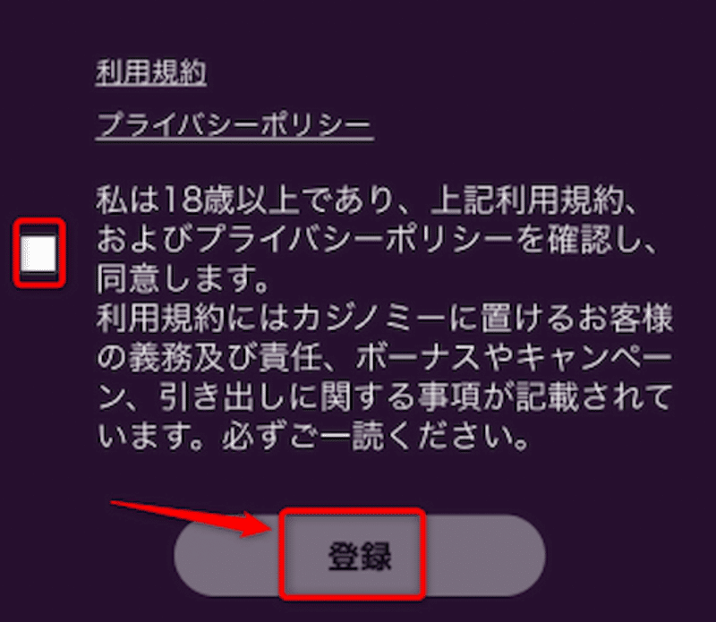 カジノミー 登録手順3
