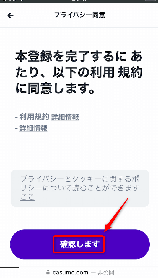 カスモカジノ 必要な情報を入力5