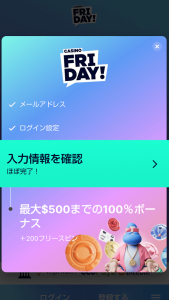 カジノフライデー　入力情報確認
