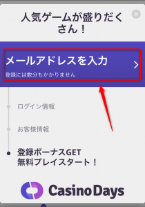 カジノデイズ 登録画面 必要情報入力1