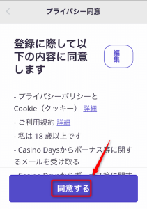 カジノデイズ 登録画面 登録完了