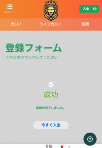 カジノレオ 登録完了