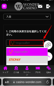 ワンダーカジノクレジットカード 入金方法2