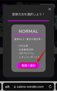 ワンダーカジノ 登録方法2