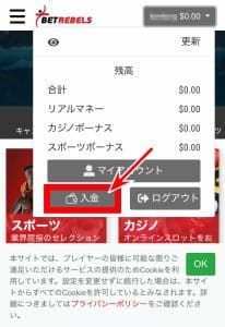 ベットレベルズ 入金手順1