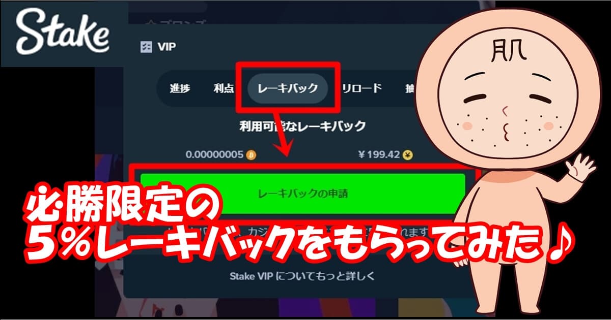 stake 5%レーキバック　体験日記