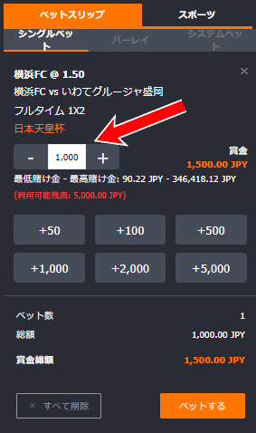 1000円　ベット