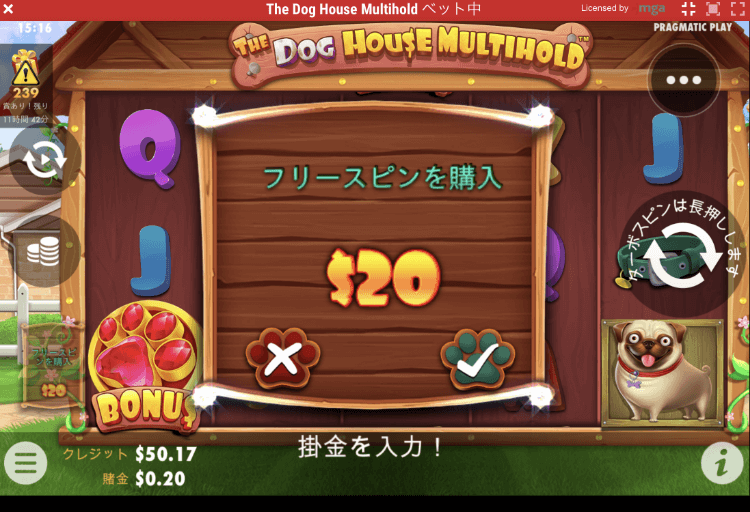 0.2ドルベットのフリースピンを20ドルで購入