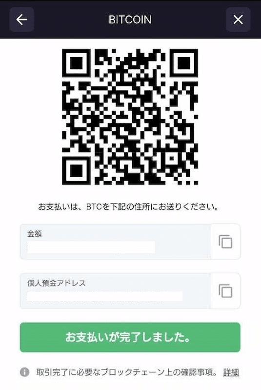 ビットスターズ 入金完了