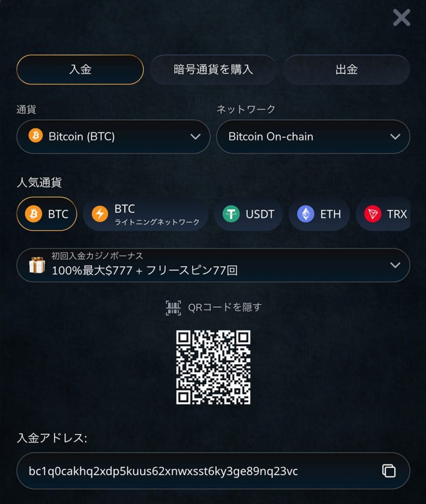 VIP Casino 入金手順2