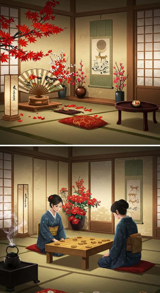 日本 花札 将棋 畳 襖