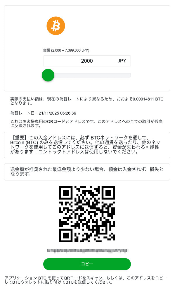 カジノエックス 入金手順3