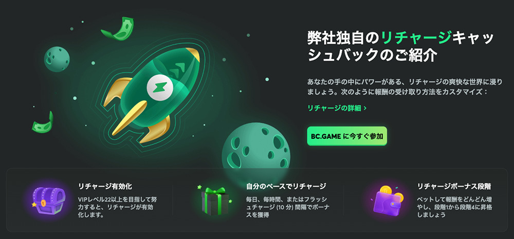 BCゲーム リチャージキャッシュバック